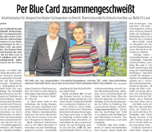 Per Blue Card zusammengeschweißt